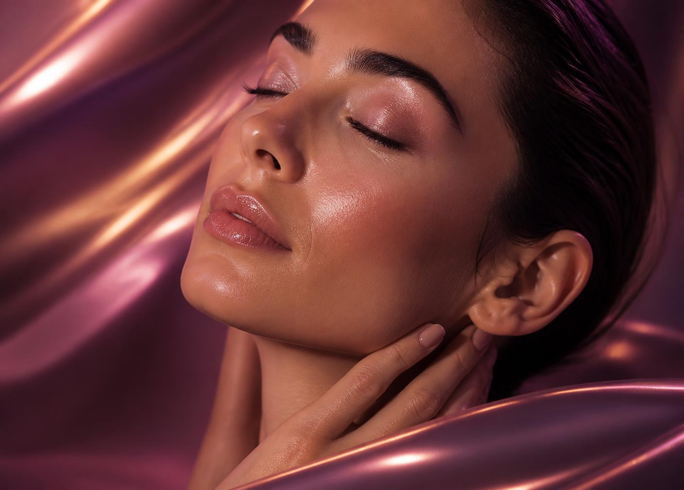 Pele luminosa após protocolo facial, em luz editorial